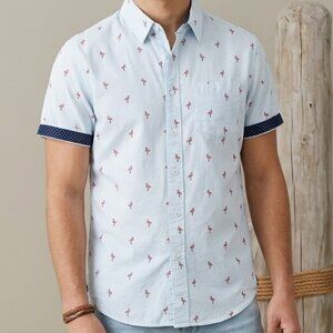 Eighth Avenue Shirt Mens Navy Blue Flamingo Print Short Sleeve Button Down Med